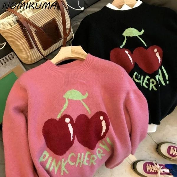 women's sweaters nomikuma sweet cherry letters jacquard knit sweater women 2021 autumn pullover knitwear causal long sleeve pull femme, White;black
women's sweaters nomikuma sweet cherry letters jacquard knit sweater women 2021 autumn pullover knitwear causal long sleeve pull femme, White;black