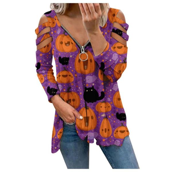 women's blouses & shirts zipper v-neck halloween prints long sleeve blouse pullover printing sleeved casual loose, White
women's blouses & shirts zipper v-neck halloween prints long sleeve blouse pullover printing sleeved casual loose, White