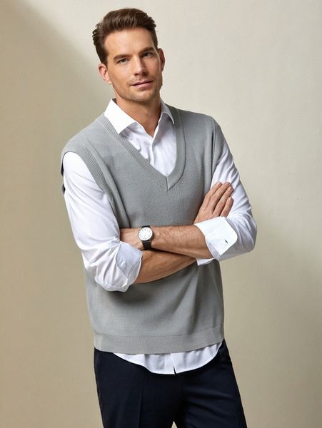 men v neck sweater vest without shirt r8zf#, White;black