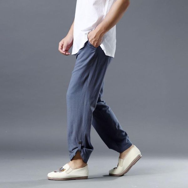 ropa de hombre 2021 summer men's curling pants national style linen casual elastic waist solid color nine-point trousers, Black
ropa de hombre 2021 summer men's curling pants national style linen casual elastic waist solid color nine-point trousers, Black