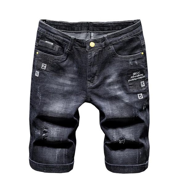 summer fashion brand clothing men's high stretch slim straight denim shorts classic embroidery ripped casual jeans, Blue
summer fashion brand clothing men's high stretch slim straight denim shorts classic embroidery ripped casual jeans, Blue