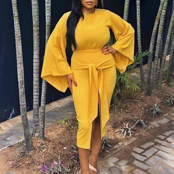 african dress women long flare sleeve sashes cotton bodycon slit yellow dresses elastic slim fit female modest tunics plus size casual, Black;gray
african dress women long flare sleeve sashes cotton bodycon slit yellow dresses elastic slim fit female modest tunics plus size casual, Black;gray