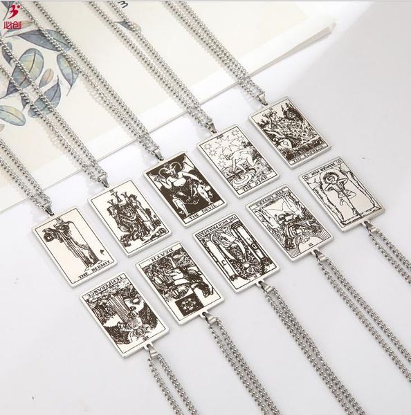 pendant necklaces selling tarot necklace fool magician high priestess empress lover death titanium steel chain for men women wholesale, Silver
pendant necklaces selling tarot necklace fool magician high priestess empress lover death titanium steel chain for men women wholesale, Silver