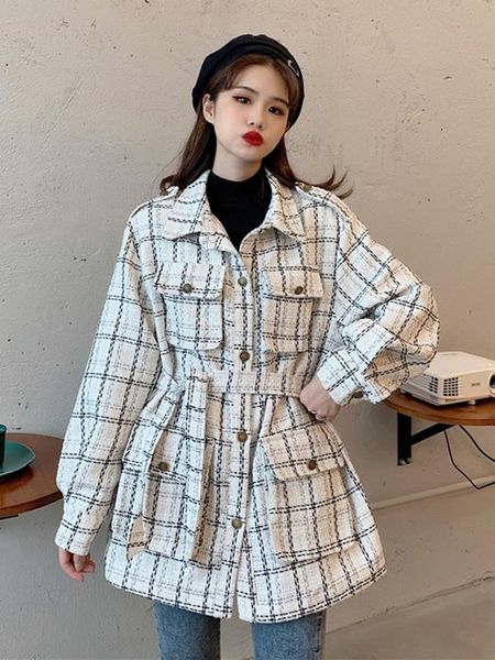 women's wool & blends plaid woolen winter coat women spring autumn 2021 french style retro hong kong flavor, Black
women's wool & blends plaid woolen winter coat women spring autumn 2021 french style retro hong kong flavor, Black