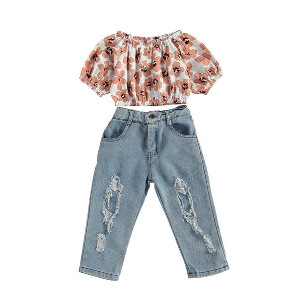 1-6y fashion sumer kids baby girl clothing set flower full print off shoulder blouse+holes denim pants long trousers 2pcs sets, White
1-6y fashion sumer kids baby girl clothing set flower full print off shoulder blouse+holes denim pants long trousers 2pcs sets, White
