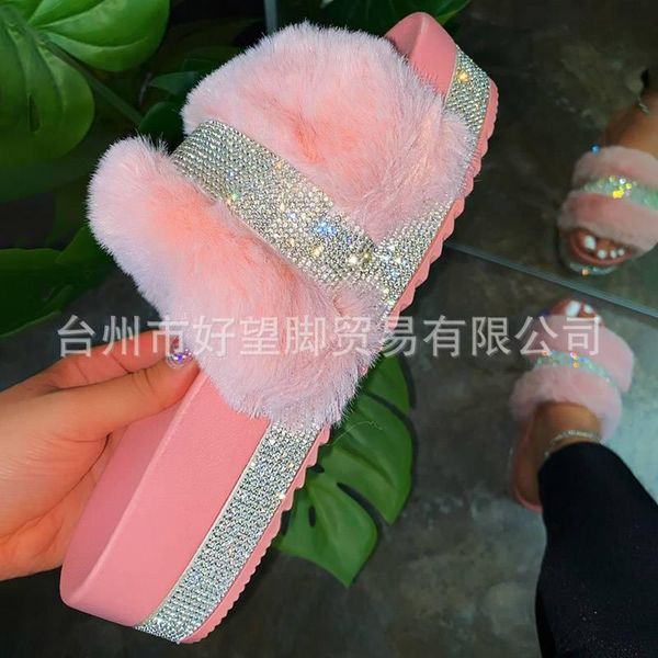 women's wool slippers 2021 thick-soled rhinestone ladies explosive models shoes plus size, Black 
women's wool slippers 2021 thick-soled rhinestone ladies explosive models shoes plus size, Black