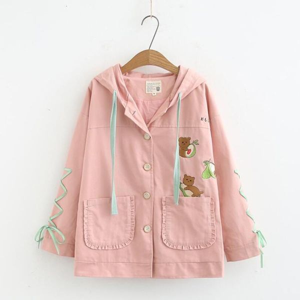 women's jackets women cartoon bear embroidery basic jacket 2021 spring autumn long sleeve lace up hooded single breasted outerwear w321, Black;brown
women's jackets women cartoon bear embroidery basic jacket 2021 spring autumn long sleeve lace up hooded single breasted outerwear w321, Black;brown