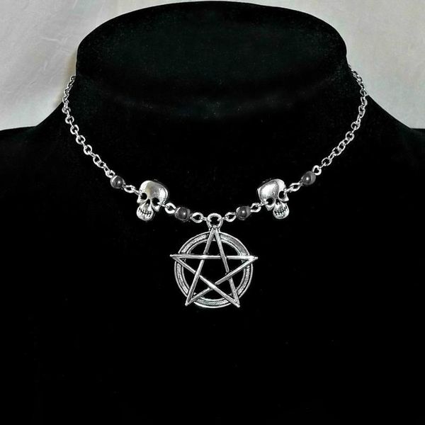 gothic choker, skull & pentagram goth necklace, wiccan pentacle necklace chokers, Golden;silver
gothic choker, skull & pentagram goth necklace, wiccan pentacle necklace chokers, Golden;silver
