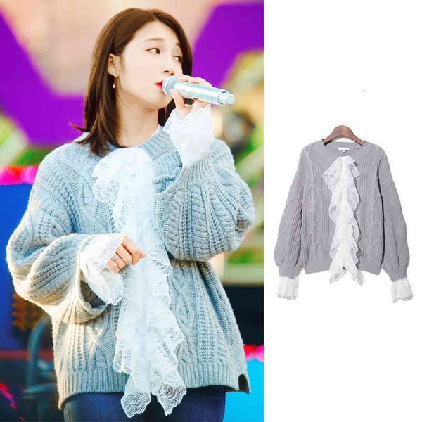 women's sweaters fall ladies neckline lace edge sweater loose casual thick coat color matching stitching knitted pullover jacket women, White;black
women's sweaters fall ladies neckline lace edge sweater loose casual thick coat color matching stitching knitted pullover jacket women, White;black