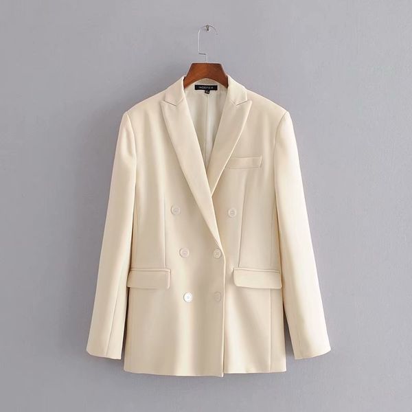 women fashion office wear double breasted blazer coat vintage long sleeve pockets female outerwear chic 210427, White;black
women fashion office wear double breasted blazer coat vintage long sleeve pockets female outerwear chic 210427, White;black