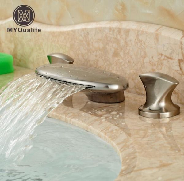 bathroom sink faucets deck mount waterfall basin mixer water faucet brushed nickel finish widespread 3pcs tub taps
bathroom sink faucets deck mount waterfall basin mixer water faucet brushed nickel finish widespread 3pcs tub taps