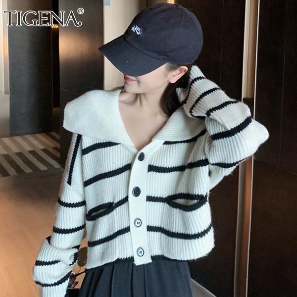 women's knits & tees tigena striped short cardigan sweater women 2021 spring autumn loose button sailor collar knitted female jacket co, White
women's knits & tees tigena striped short cardigan sweater women 2021 spring autumn loose button sailor collar knitted female jacket co, White