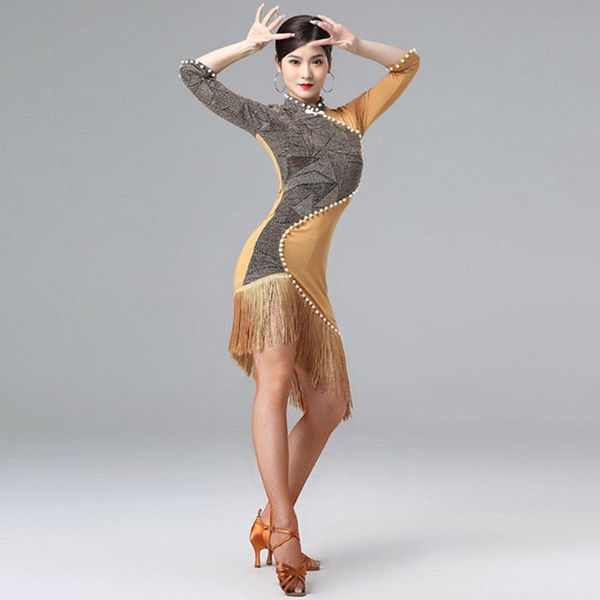 patchwork tassel fake pearl line design latin dance dress women dancing performance for ballroom samba tango stage wear, Black;red
patchwork tassel fake pearl line design latin dance dress women dancing performance for ballroom samba tango stage wear, Black;red