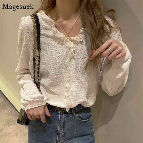 korean v-neck long sleeve shirt women thin lace stitching ruffles pleated white blouse vintage ladies mujer 12288 210512
korean v-neck long sleeve shirt women thin lace stitching ruffles pleated white blouse vintage ladies mujer 12288 210512