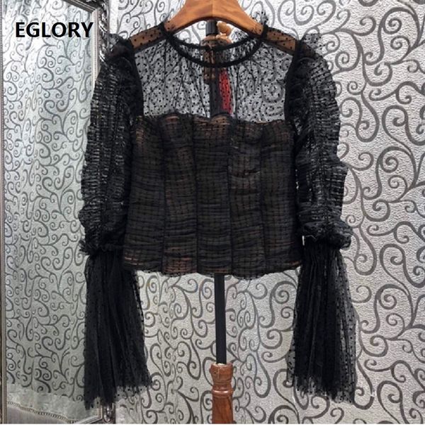 blouses crop spring fashion style women see through mesh patchwork flare sleeve pleated black lace blouse female, White
blouses crop spring fashion style women see through mesh patchwork flare sleeve pleated black lace blouse female, White