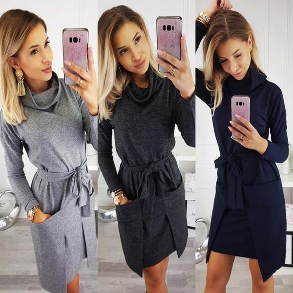 women autumn winter dress 2021 casual turtleneck long sleeve slim mini fashion sashes ladies solid party dresses vestidos, Black;gray
women autumn winter dress 2021 casual turtleneck long sleeve slim mini fashion sashes ladies solid party dresses vestidos, Black;gray