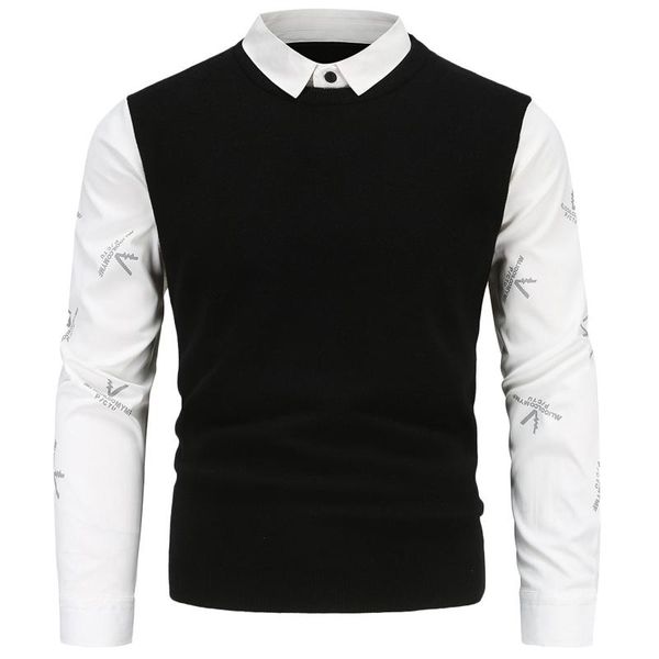 men's sweaters telotuny british style pullovers 2021 autumn and winter fashion slim printed shirt fake two-piece sweater blouse, White;black
men's sweaters telotuny british style pullovers 2021 autumn and winter fashion slim printed shirt fake two-piece sweater blouse, White;black