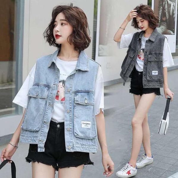 women's vests big pockets denim vest women spring summer thin sleeveless single-breasted loose casual jean waistcoat jacket s1177, Black;white
women's vests big pockets denim vest women spring summer thin sleeveless single-breasted loose casual jean waistcoat jacket s1177, Black;white