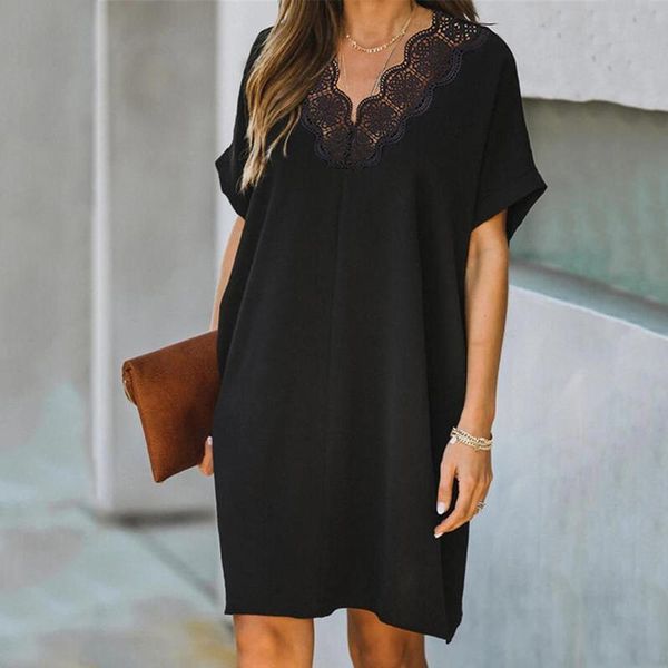 casual dresses lace loose dress women v-neck black mini short sleeve hollow out female party, Black;gray
casual dresses lace loose dress women v-neck black mini short sleeve hollow out female party, Black;gray