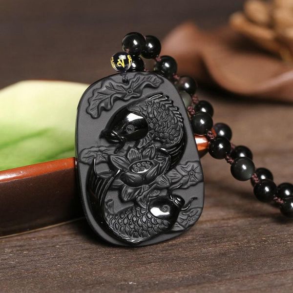 pendants fine carving obsidian two fish and lotus black pendant men's jewelry 
pendants fine carving obsidian two fish and lotus black pendant men's jewelry