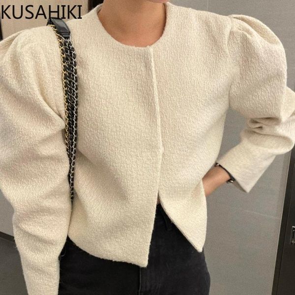 women's jackets kusahiki korean tweed short women coat chic autumn puff sleeve 2021 jacket fashion elegant single breasted outwear 6v18, Black;brown
women's jackets kusahiki korean tweed short women coat chic autumn puff sleeve 2021 jacket fashion elegant single breasted outwear 6v18, Black;brown