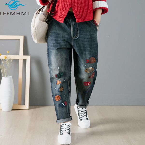 20119221 spring fall fashion vintage cartoon fish embroidery denim elastic waist women harem jeans office lady large size blue pants
20119221 spring fall fashion vintage cartoon fish embroidery denim elastic waist women harem jeans office lady large size blue pants
