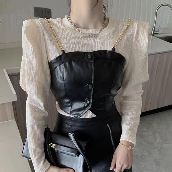 women's leather & faux 2021 real sheepskin crop tanks women genuine sleeveless chain vest backless tees autumn winter, Black
women's leather & faux 2021 real sheepskin crop tanks women genuine sleeveless chain vest backless tees autumn winter, Black