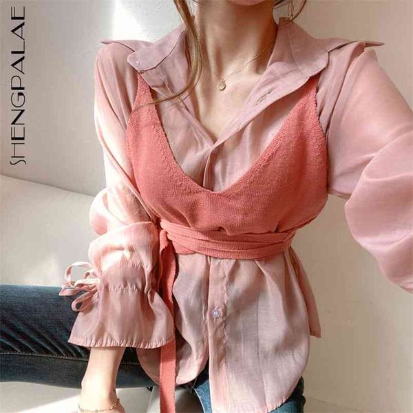lapel micro transparent lace up flared sleeve shirt and knitted bandage design suspender for women in spring 5b483 210427, White
lapel micro transparent lace up flared sleeve shirt and knitted bandage design suspender for women in spring 5b483 210427, White