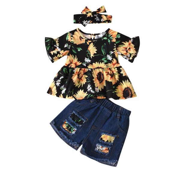 0-3y summer infant kids girls clothes sets sunflowers print ruffles sleeve t shirts denim shorts headband clothing, White
0-3y summer infant kids girls clothes sets sunflowers print ruffles sleeve t shirts denim shorts headband clothing, White