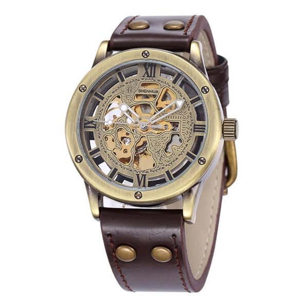 retro bronze male mechanical wristwatch vintage skeleton carving dial leather strap clock men automatic wrist watches wristwatches, Slivery;brown
retro bronze male mechanical wristwatch vintage skeleton carving dial leather strap clock men automatic wrist watches wristwatches, Slivery;brown