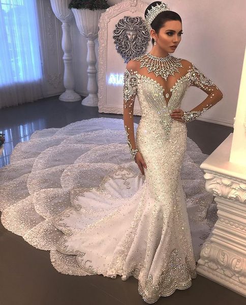 2021 plus size arabic aso ebi luxurious mermaid wedding dress beaded crystals lace sheer neck vintage bridal gowns dresses zj404, White
2021 plus size arabic aso ebi luxurious mermaid wedding dress beaded crystals lace sheer neck vintage bridal gowns dresses zj404, White