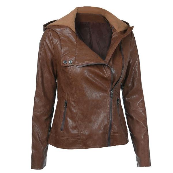 women's jackets solid color pu leather jacket coat spring autumn outerwear female hooded coats moto biker zipper 2021, Black;brown
women's jackets solid color pu leather jacket coat spring autumn outerwear female hooded coats moto biker zipper 2021, Black;brown