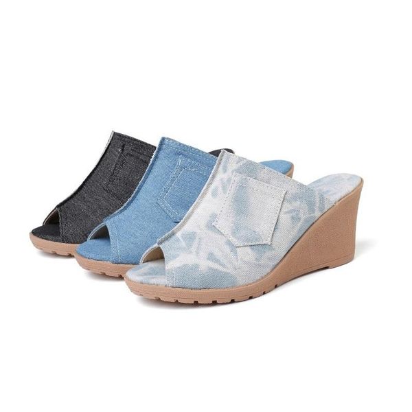 denim wedges slipper women high heels sandals summer platform open toe ladies shoes casual beach slides female flip flops slippers, Black
denim wedges slipper women high heels sandals summer platform open toe ladies shoes casual beach slides female flip flops slippers, Black