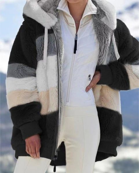 women's jackets women contrast color hooded coat, long sleeve zip-up plush for spring jacket winter chaquetas para mujer, Black;brown
women's jackets women contrast color hooded coat, long sleeve zip-up plush for spring jacket winter chaquetas para mujer, Black;brown