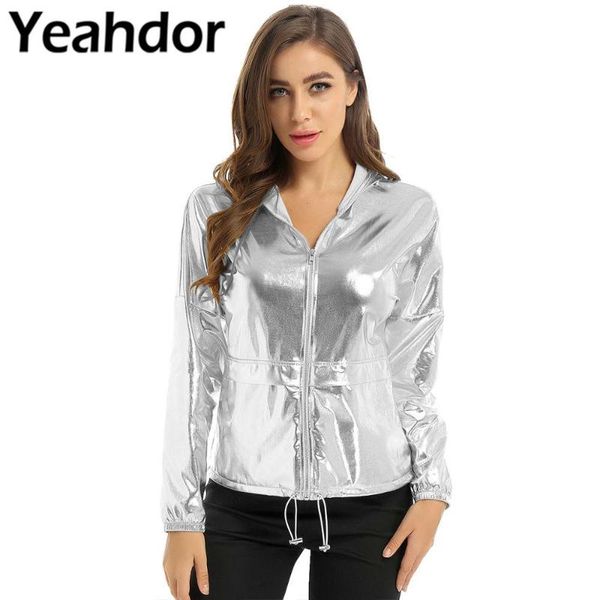 women's jackets womens shiny metallic fashion streetwear long sleeves zipper up drawstring hem hooded jacket female outwear clubwear, Black;brown
women's jackets womens shiny metallic fashion streetwear long sleeves zipper up drawstring hem hooded jacket female outwear clubwear, Black;brown