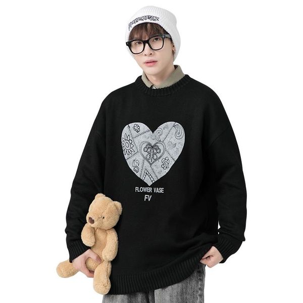 men's sweaters knitted harajuku winter clothes men 2021 oversized heart long sleeve fashion streetwear pullovers couples swearter, White;black
men's sweaters knitted harajuku winter clothes men 2021 oversized heart long sleeve fashion streetwear pullovers couples swearter, White;black