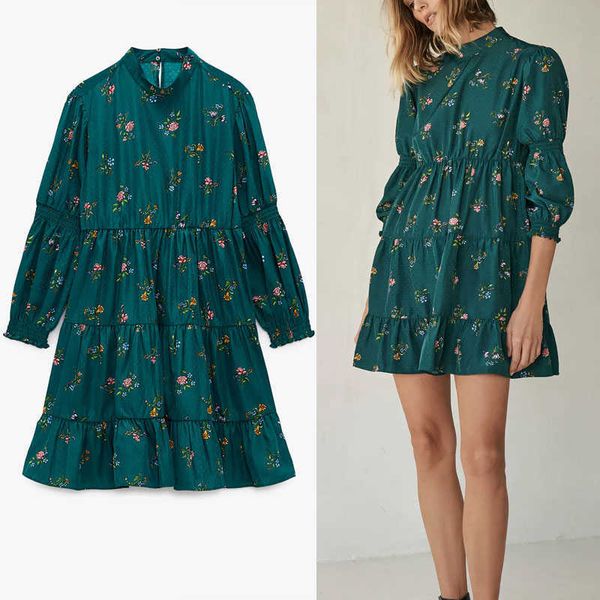 za green print mini dress women long puff sleeve elastic waistband vintage party dresses woman back opening vestidos 210602, Black;gray
za green print mini dress women long puff sleeve elastic waistband vintage party dresses woman back opening vestidos 210602, Black;gray