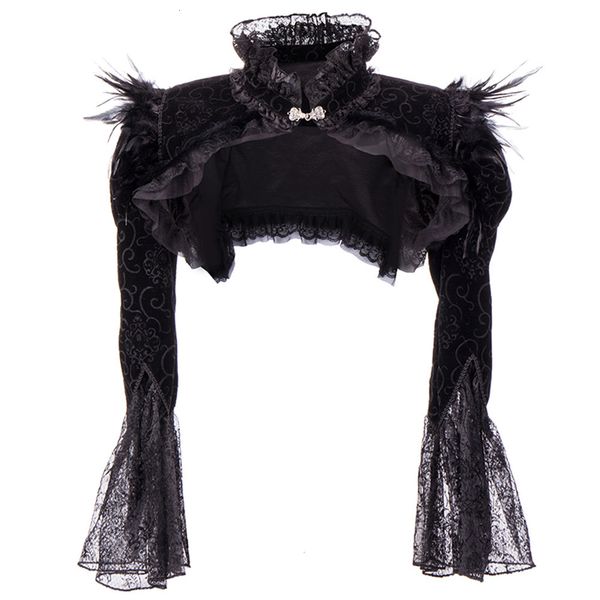 costumes coat gothic women's coat feather shawl ultra short stand collar trumpet sleeve, Black
costumes coat gothic women's coat feather shawl ultra short stand collar trumpet sleeve, Black
