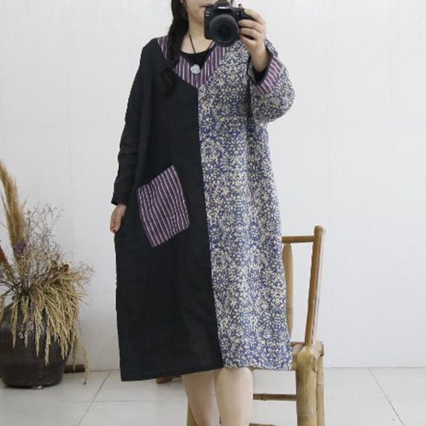 casual dresses qpfjqd ladies ramie dress v-neck full sleeve patchwork 2021 fall pockets women original retro print floral robes, Black;gray
casual dresses qpfjqd ladies ramie dress v-neck full sleeve patchwork 2021 fall pockets women original retro print floral robes, Black;gray