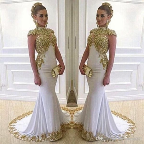 muslim arabic high collear evening gowns long mermaid 2021 high neck gold lace embroidery beads cap sleeves white formal prom dress, Black;red
muslim arabic high collear evening gowns long mermaid 2021 high neck gold lace embroidery beads cap sleeves white formal prom dress, Black;red