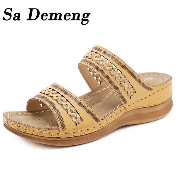 sa demeng woman summer sandals women leather flat comfortable footwear beach slippers women's wedge low heels shoes mother, Black
sa demeng woman summer sandals women leather flat comfortable footwear beach slippers women's wedge low heels shoes mother, Black