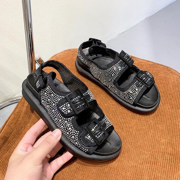dress shoes summer women's sandals fashion bling rhinestone female flats for rome platform women 2021, Black
dress shoes summer women's sandals fashion bling rhinestone female flats for rome platform women 2021, Black