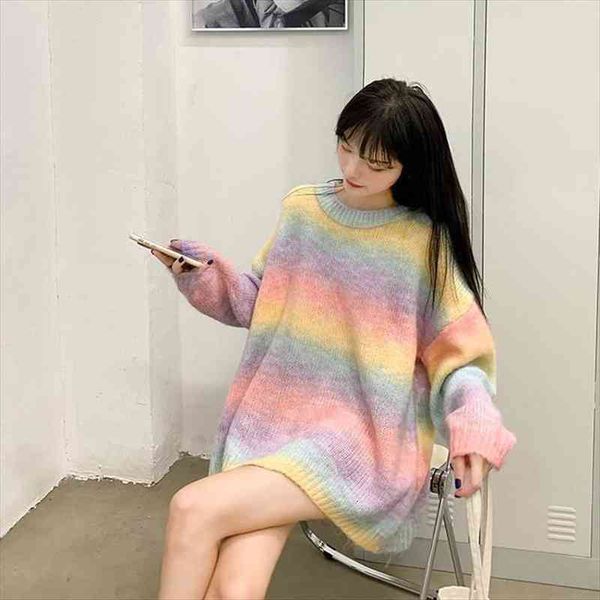 oversized knitted rainbow pullover womens sweater 80s 90s women loose fitted jumper long sleeve o neck fashion spring autumn, White;black
oversized knitted rainbow pullover womens sweater 80s 90s women loose fitted jumper long sleeve o neck fashion spring autumn, White;black