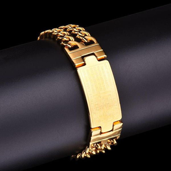 link, chain gold color stainless steel men vintage bible cross pattern bracelet 21cm long link fashion jewelry personal gifts, Black
link, chain gold color stainless steel men vintage bible cross pattern bracelet 21cm long link fashion jewelry personal gifts, Black