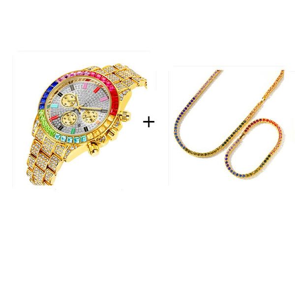 wristwatches luxury iced out multi-color rhinestones tennis chain rainbow 316l sstl hip hop watch bracelet necklace combo sets for women men, Slivery;brown
wristwatches luxury iced out multi-color rhinestones tennis chain rainbow 316l sstl hip hop watch bracelet necklace combo sets for women men, Slivery;brown