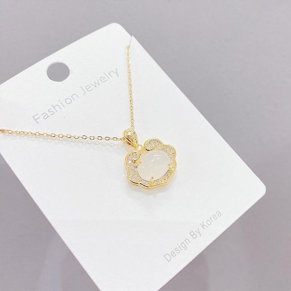 pendant necklaces korean trendy ethnic style white chalcedony safety lock necklace clavicle chain female hip hop longevity jewelry, Silver
pendant necklaces korean trendy ethnic style white chalcedony safety lock necklace clavicle chain female hip hop longevity jewelry, Silver
