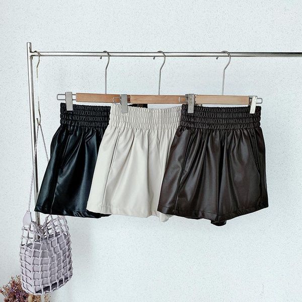 women's shorts high waist vintage pu short pants women casual streetwear elastic pockets bottom female chic wide leg, White;black
women's shorts high waist vintage pu short pants women casual streetwear elastic pockets bottom female chic wide leg, White;black