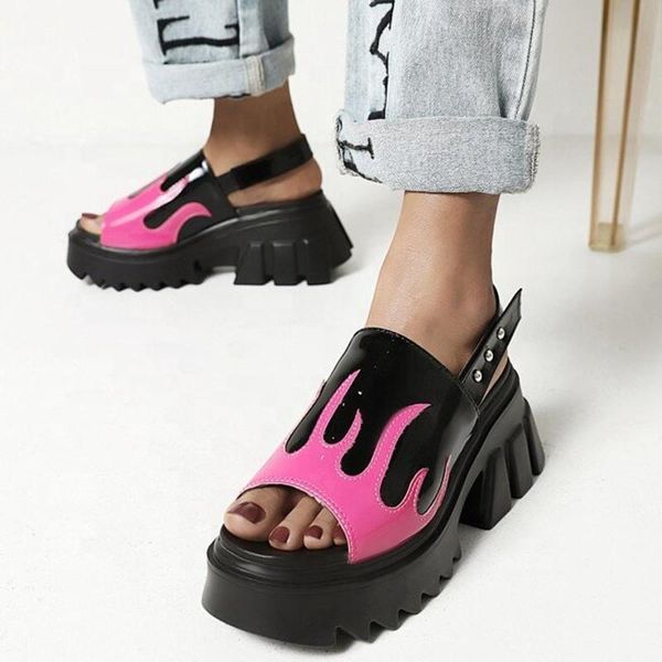 sandals fire pattern surface waterproof anti-slippery thick heels high platform ankle strap anti-skidding summer women, Black
sandals fire pattern surface waterproof anti-slippery thick heels high platform ankle strap anti-skidding summer women, Black