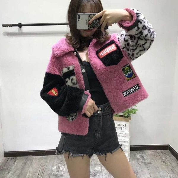 women's fur & faux women real price sheep coat winter clothes korean jacket leopard letter pattern short style abrigo mujer, Black
women's fur & faux women real price sheep coat winter clothes korean jacket leopard letter pattern short style abrigo mujer, Black