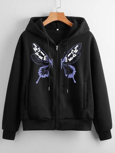 letter & butterfly print drop shoulder drawstring zipper thermal hoodie 683m#, White;black
letter & butterfly print drop shoulder drawstring zipper thermal hoodie 683m#, White;black
